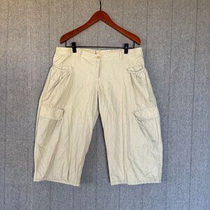 Vintage Y2k Max Studio Tan Cotton Low Rise Wide Leg Tie Hem Cargo Capri Pants
